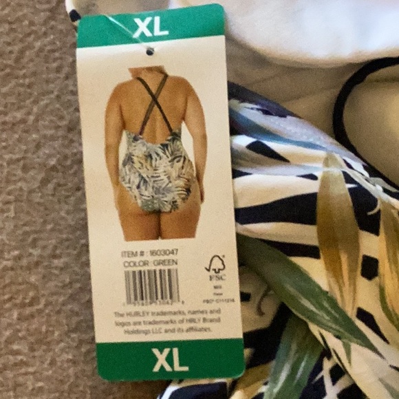 Hurley Green Leaf Print One-Piece Swimsuit - Picture 3 of 5